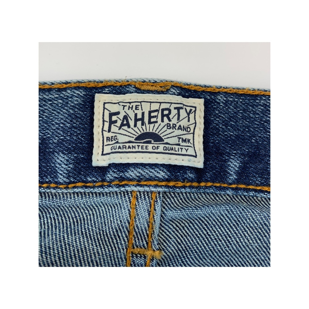 Faherty Jeans Mens 38x30 Blue Organic Cotton Stretch Straight Leg Denim Pants - Picture 6 of 14